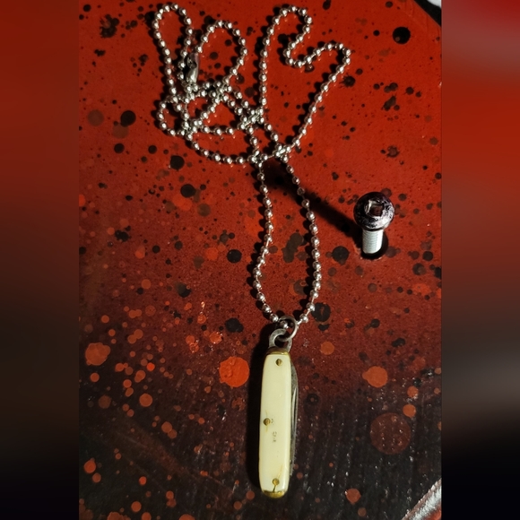 Self defense jewelry vtg art deco silver made in usa crm handle knife necklace - Picture 10 of 17